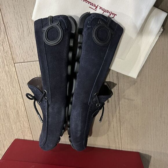 Salvatore Ferragamo Atlante Navy Suede Men Drivers Loafers 10 E NEW - Picture 8 of 12